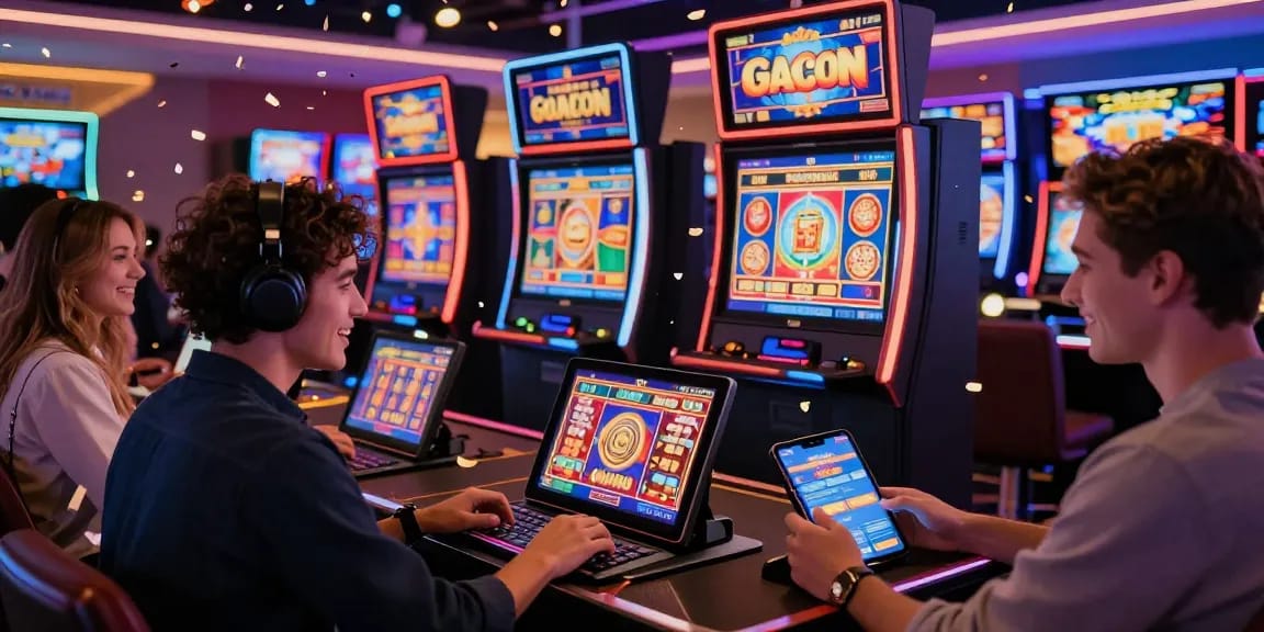 Pengalaman bermain slot gacor di kasino online dengan suasana meriah dan pemain bersenang-senang.