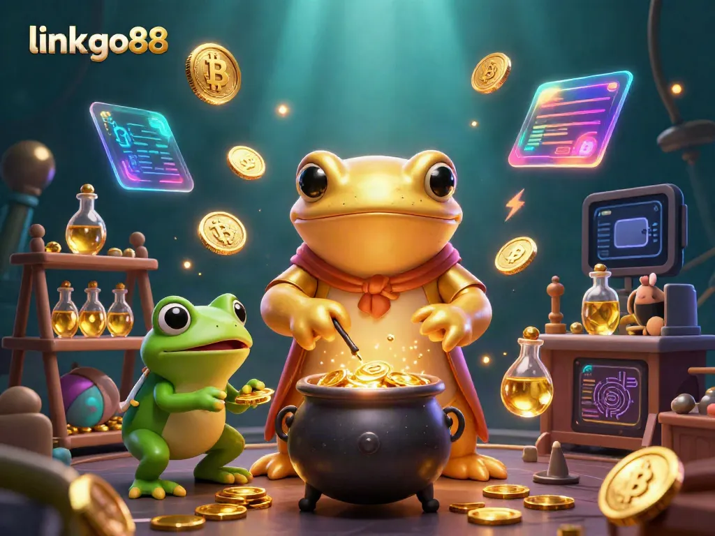 Experience link go88's vibrant gaming world with a golden salamander alchemist transmuting coins in a rich digital scene.
