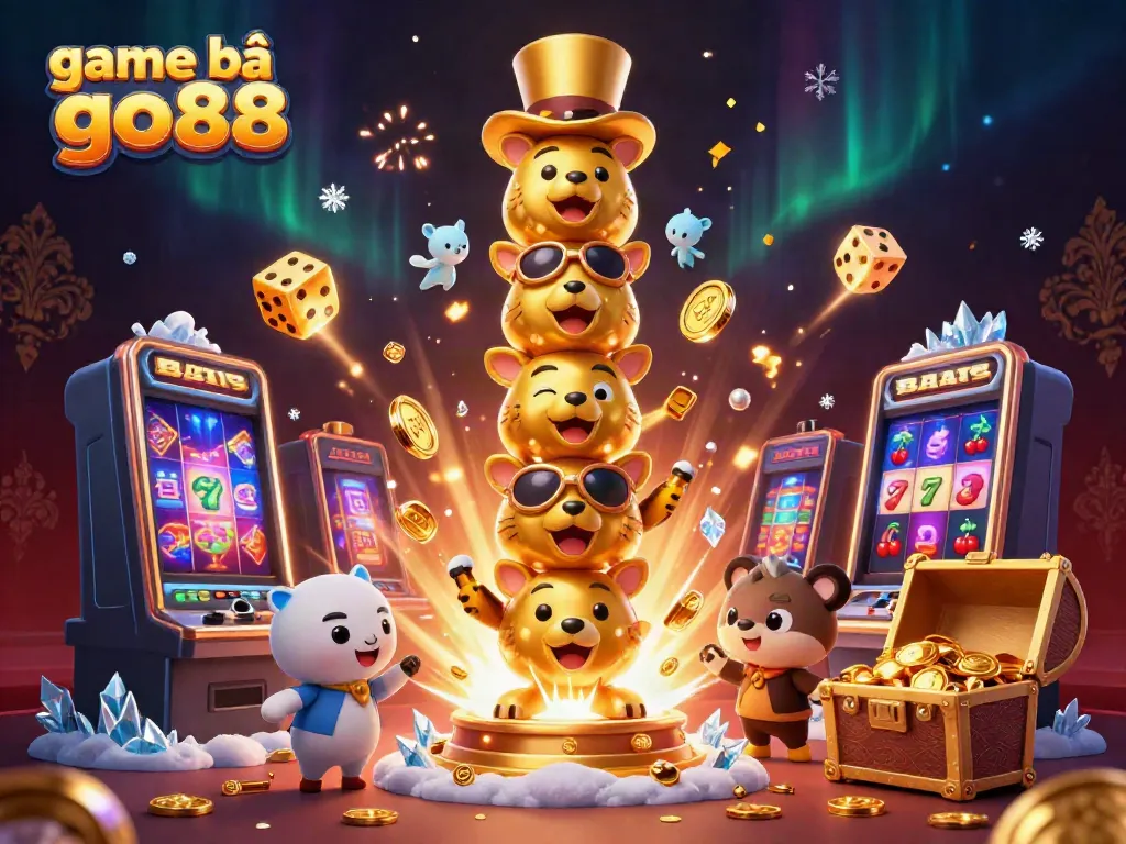 Experience exciting gameplay with game bài go88 in this vibrant 3D casino illustration showcasing an animated totem and dynamic casino elements.