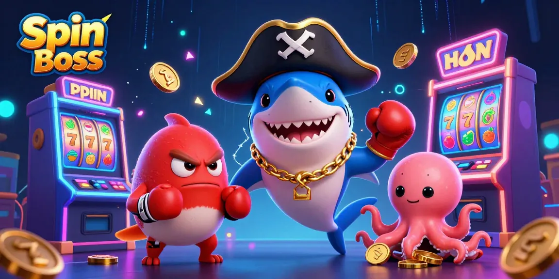 Spin Boss captivates with pirate-themed casino fun featuring slots, sharks, and gold.
