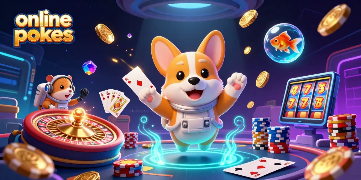 Experience online pokies with a playful astronaut corgi in a vibrant 3D casino scene filled with dynamic gaming elements.
